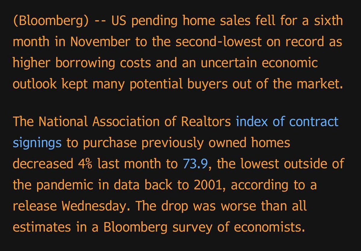 #bloomberg coming in with some pretty bleak looking data on us home sales in November. Canada echoes the same with roughly 30K in sales in the month of November. Last time we saw that # was in 2008 during the #gfc in Canada. Expecting much worse for December! #retwit #RealEstate