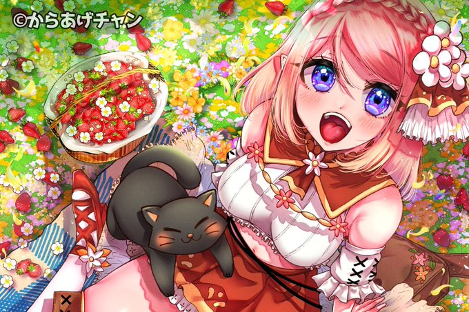 ピクニックおんなのこ #オリジナル #女の子 #ミニスカ #太もも #ニーソ #お花 #ピンク髪 https://t.co/lspRBVMmFx 