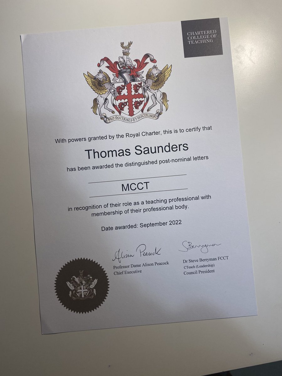 A lovely surprise in the post today! Officially part of the <a href="/CharteredColl/">Chartered College of Teaching</a> with post nominals MCCT! 🙌🎉 This just proves you can do anything you put your mind too! I was once told I’d amount to nothing, yet here I am with many post nominals, shaping the future generation 🧡🚀