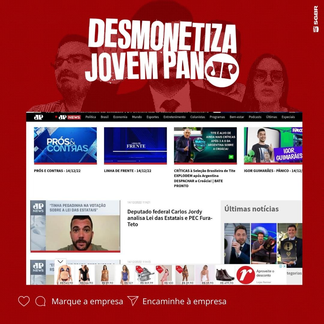slpng_giants_pt's tweet photo. Olá @Lojas_Renner, tudo bem? O look de milhões que escolhemos para virada do ano perdeu até o brilho depois que encontramos seu anúncio na Jovem Pan. Patrocinar conteúdo nocivo está totalmente fora de moda. Pfv, #DesmonetizaJovemPan! ✊🏽

Marque a empresa para conscientizá-la👇🏽 https://t.co/Wj9Kcgn5jO