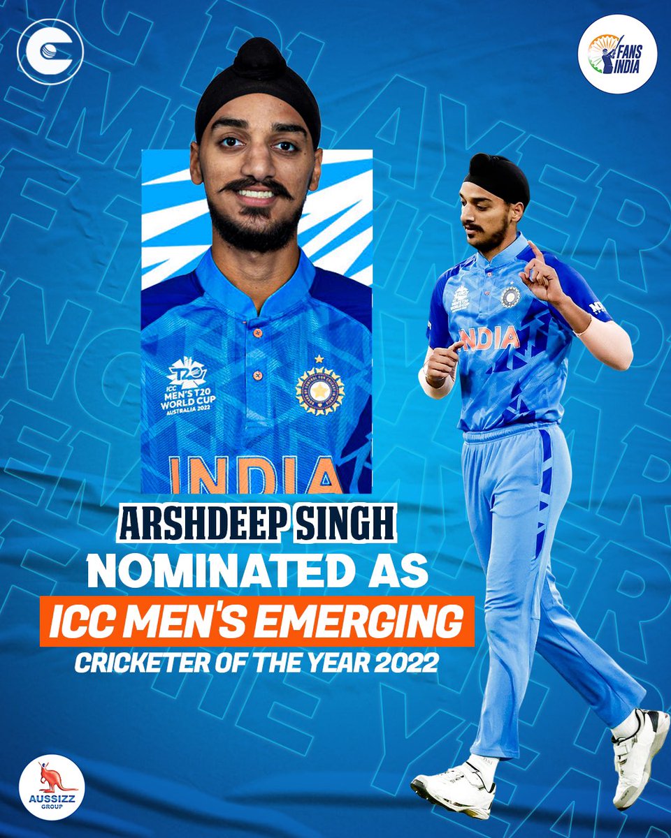 FIndiaofficial's tweet photo. Congratulations @arshdeepsinghh on being nominated as ICC Men’s Emerging Cricketer of the Year - 2022. 🤞 #cricket #India #fansindia #circleofcricket @circleofcricket https://t.co/gO4nGksk3y