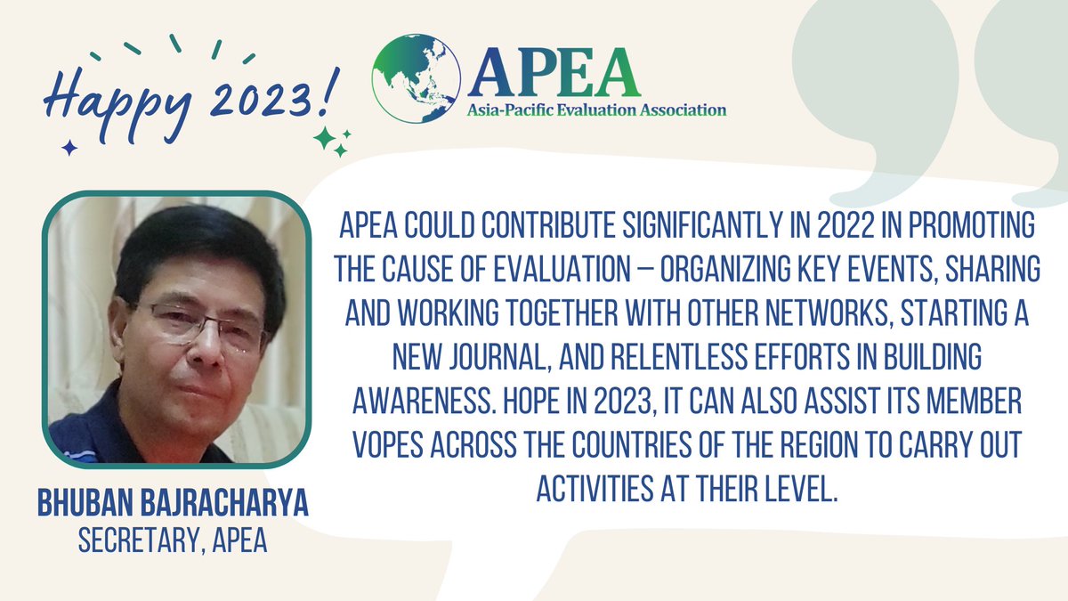 Asia Pacific Evaluation Association (@apeaeval) on Twitter photo The #APCHub wishes you happy holidays! We're excited to welcome 2023 with you! 🎇 The #APCHub wishes you happy holidays! We're excited to welcome 2023 with you! 🎇