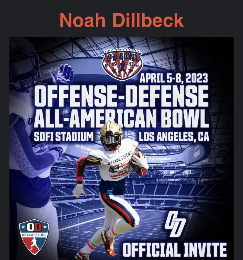 NoahDillbeck's tweet photo. Thank you @ODFBall for the official invite to the all American Bowl. https://t.co/ElhARm9V66
