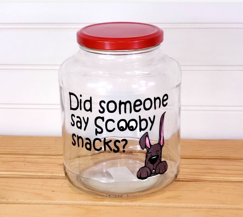 #etsy shop: Did Someone Say Scooby Snacks? Up-cycled Treat Jar | Dog Treat Jar | Scooby Snack Treat Jar etsy.me/3VuIROD #didsomeonesayscoobysnacks #treatjar #handpainted #shopupcycled #dogtreatjar #pettreatjar #scoobysnacks #shophandmade