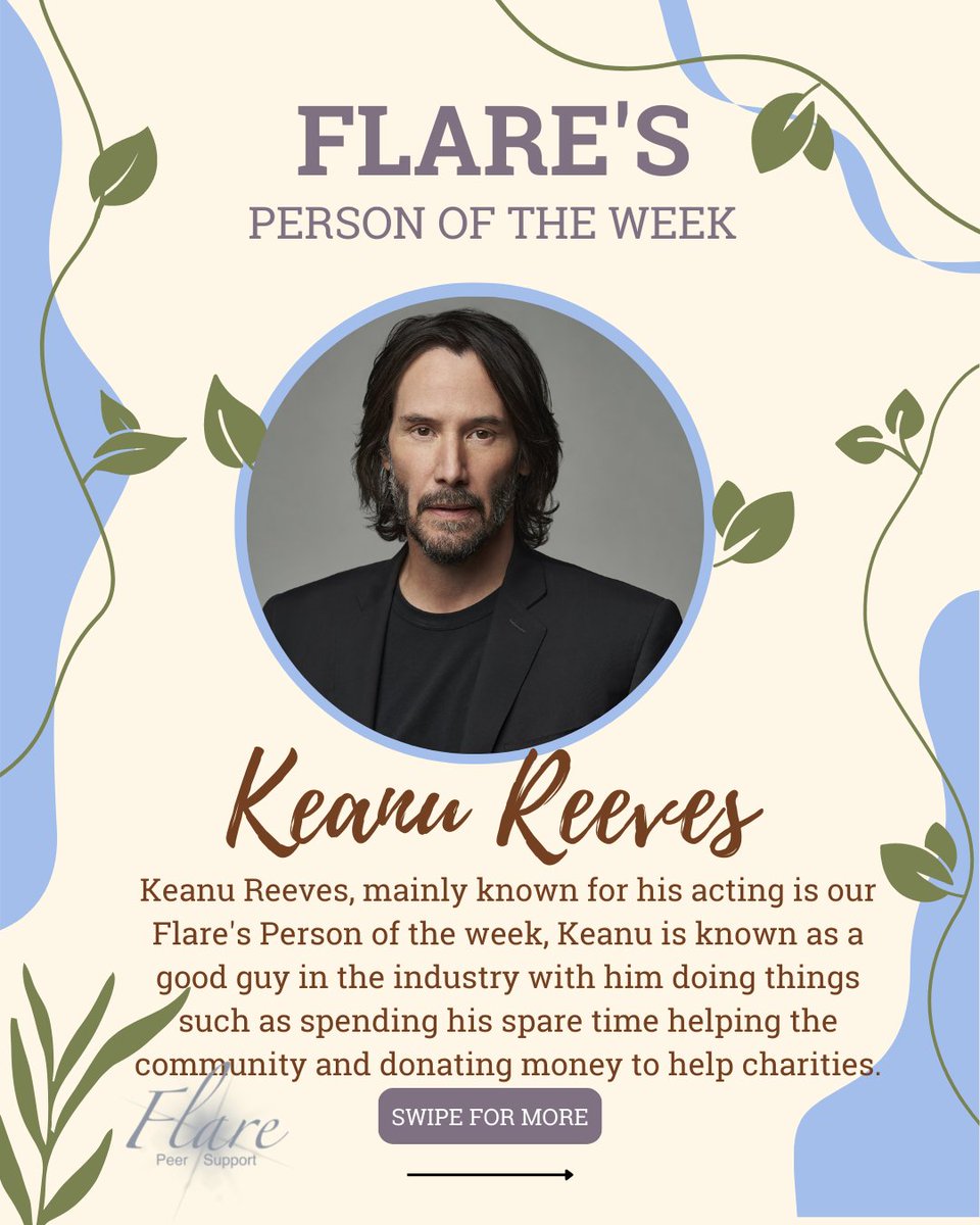 FlareCares's tweet photo. At #Flare, we honour those who speak out on important issues. This week, we recognize #KeanuReeves as #FlarePersonoftheWeek for their efforts in helping the #community and donating to #charities. Thank you for sharing your voice and making a positive impact
#mentalhealth #support https://t.co/vzZAkQGf3m