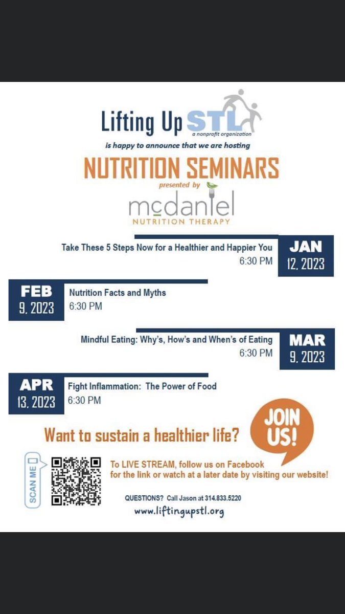 liftingupstl's tweet photo. Looking for ways to be healthier in the new year? We are happy to partner with @McDanielRDN to put on Nutritional Seminars in the new year!!! These classes will be held over zoom and the first class is on Thursday January 12th at 6:30pm. https://t.co/HXsSHrng1h