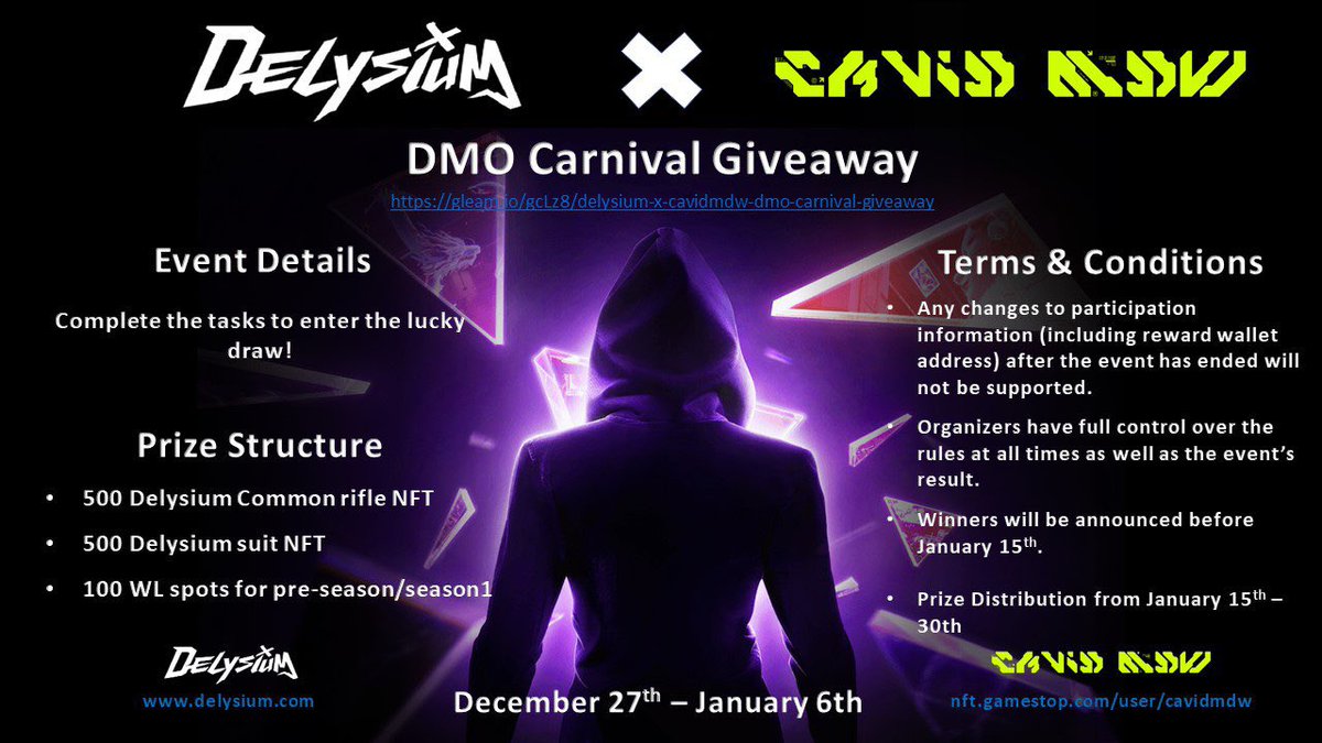 pknylander's tweet photo. We are glad to announce a DMO Carnival Giveaway with our new friends from @The_Delysium 
Join CMDW Discord to participate in the event!

https://t.co/SY6bXLxVTe
#nft #loopring #imx #delysium #CMDW https://t.co/sWreC9QOa3