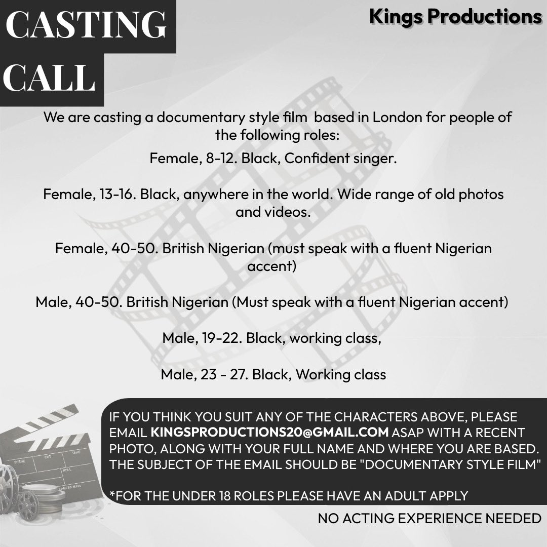 1Jaychelle's tweet photo. I am now casting for my next film PLEASE SHARE
#castingcall #ukcastingcall https://t.co/4xscgs2Dba