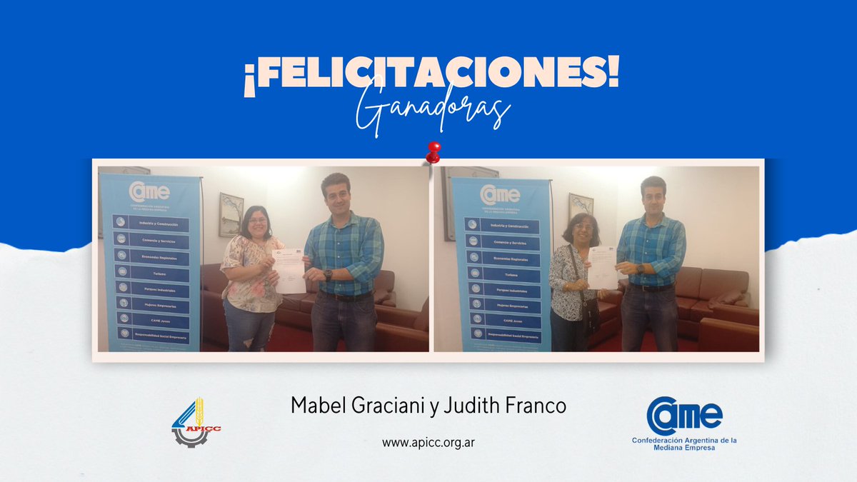 Hoy entregamos los premios a las ganadoras de la Expo #APICC #Navidad 2022: Mabel Graciani (órden de compra por $ 20.000) y Judith Fanco (órden de compra por $ 15.000). Las ganadoras las usarán en @lallavedelchaco  y @sanitariossanramon 
Concurso organizado junto a <a href="/redcame/">CAME</a>