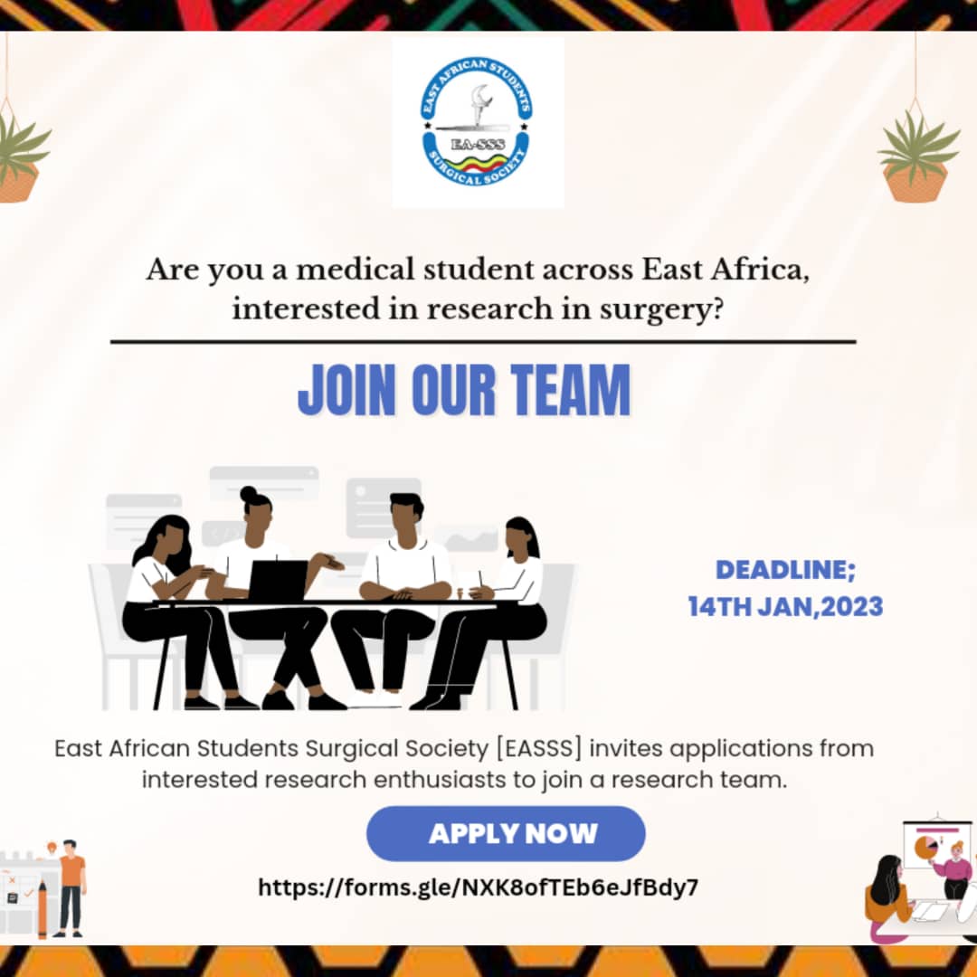 Are you medical student,or a doctor across East Africa interested in research in surgery,say no more!
Below is the link for application forms.gle/VWwGGGxub3T7XY….
Apply apply apply now!
