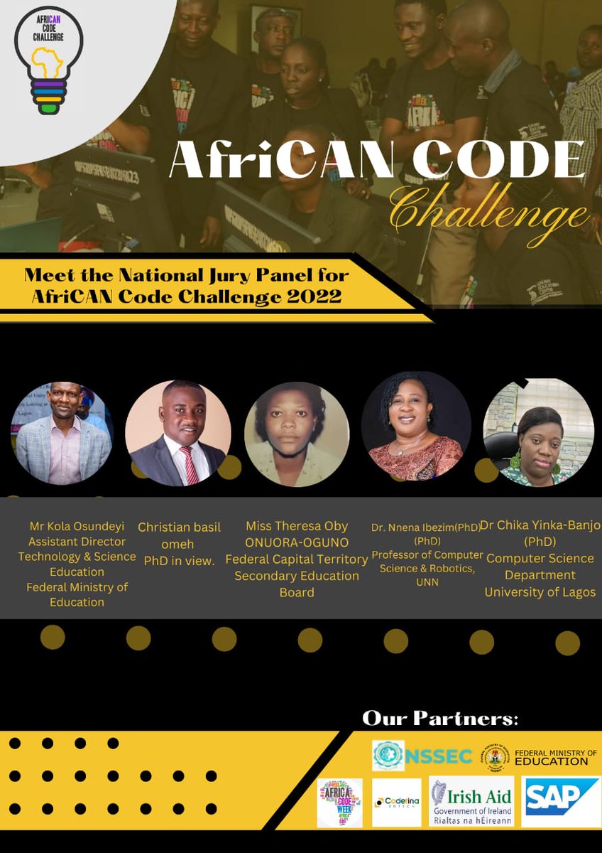 Meet our prestigious Jury Panel for AfriCAN Code Challenge 2022 @AfricaCodeWeek @sap4good @UNESCO @ADEAnet  good luck to all participants. #coding #criticalskills