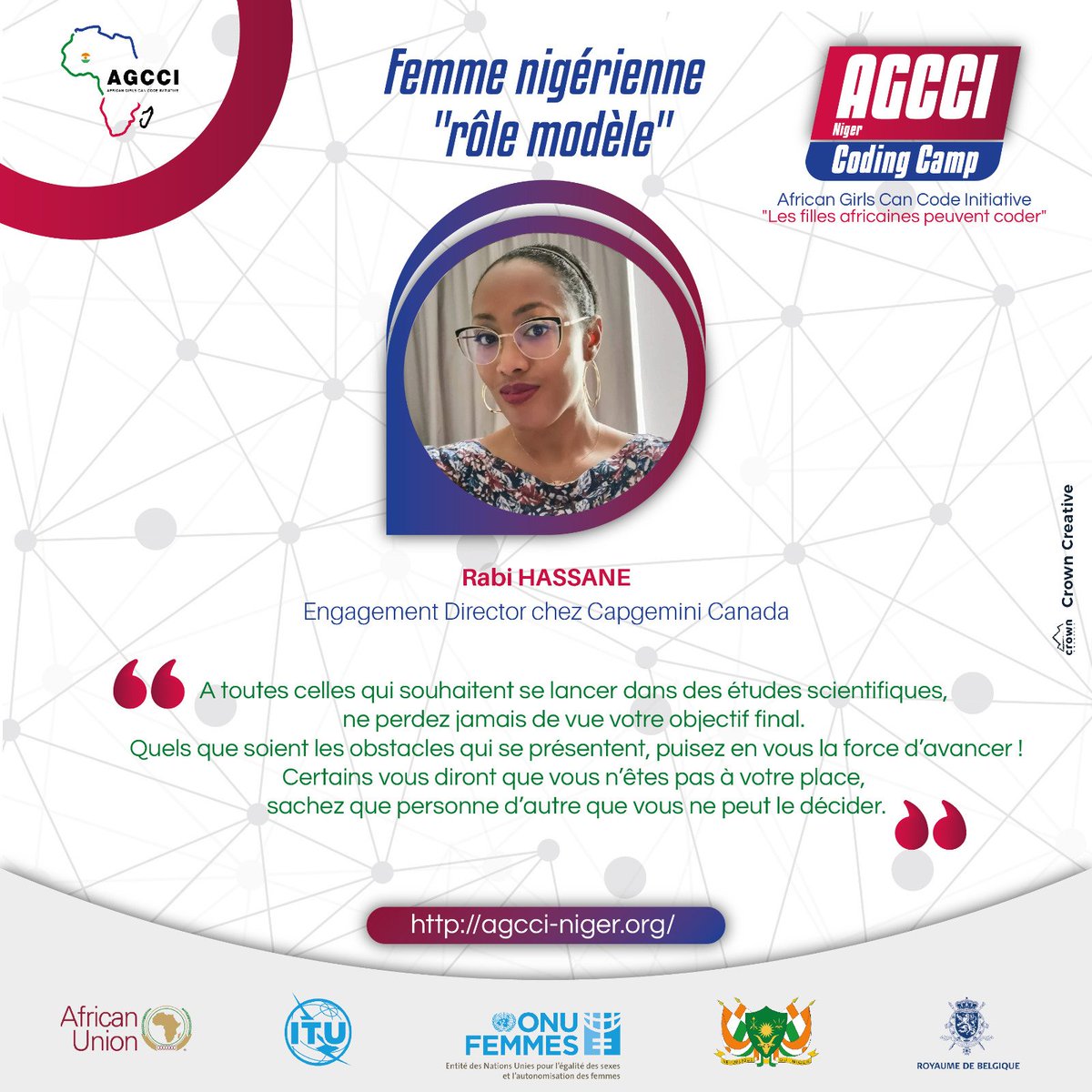 lourwana's tweet photo. #AGCCI- Rôles modèles ⤵️

👩‍💻 @Moulouty , Engagement Director @Capgemini 🇨🇦 encourage les jeunes filles à embrasser le domaine des STEM/TIC pour faire avancer la science 🔬 💻📱au Niger🇳🇪 et diminuer le gap du genre . 
#AfricanGirlsCanCode #AGCCI 
#DigitalLiteracy #GirlsInICTNiger https://t.co/DveTwdynM9
