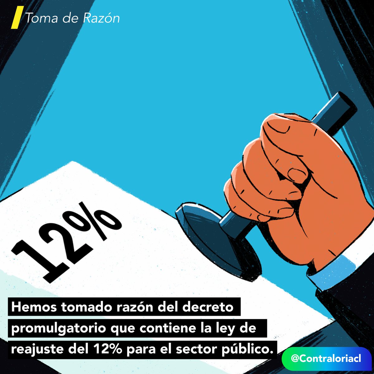 Contraloriacl's tweet photo. 🔴Hemos tomado razón del decreto promulgatorio que contiene la Ley de reajuste del 12% para el sector público. Este será vigente una vez publicado en el Diario Oficial. https://t.co/vrMw1tWFvv