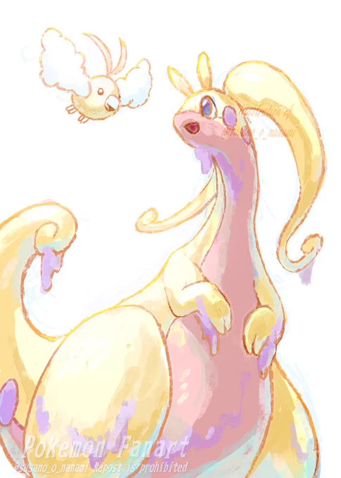 チルット&ヌメルゴン#Swablu #Goodra #ポケモンのイラスト 