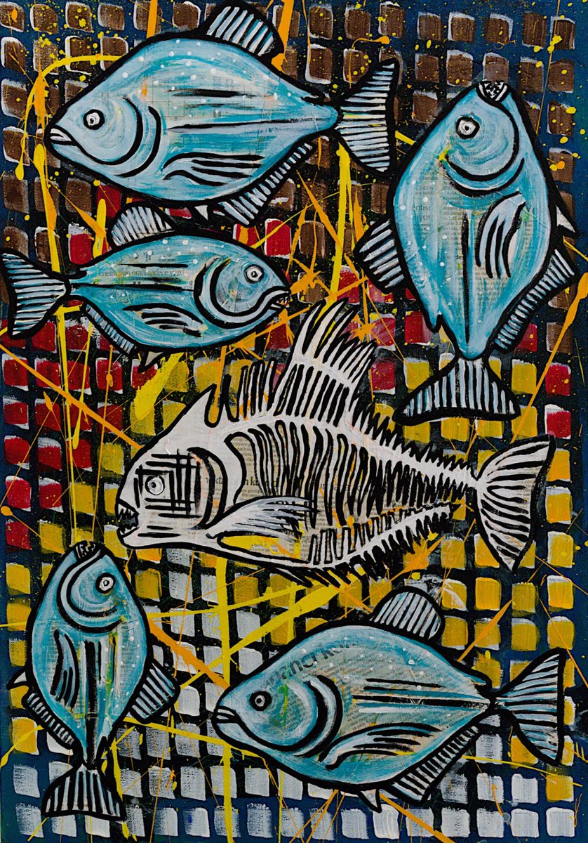 Pigritudous's tweet photo. Weird fishes series
Acrylic on canvas with newspaper collage.
#painting #artshare #art #artistsontwitter #artist #painter #paint #fish #weirdfishes #acrylic #acrylicpainting #collage #fishbones #weirdart #ArtBrut #OutsiderArt https://t.co/F2DmEVJTkf