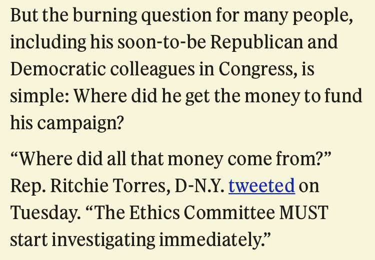 RitchieTorres's tweet photo. The background noise surrounding George Santos must not distract from the central issue. 

The $700,000 dollar question: Where did all the money come from? https://t.co/6fjKLMNdLh