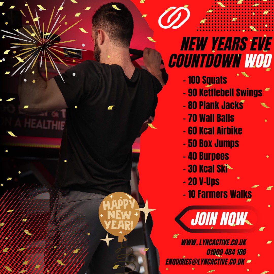 LyncPerformance's tweet image. 𝗪𝗘𝗘𝗞𝗟𝗬 𝗪𝗢𝗗 🏋🏻‍♂️

We hope you’ve all had an amazing Christmas! Time to introduce our weekly workout, the New Years Eve Countdown WOD 🎉🔥

Simply follow the board and work down from 100 to the magic 10 finish! Let us know how you get on 💪🏼 

#TeamLync⚫️🔴
