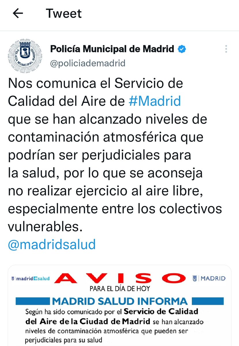 Hace 24 horas que Almeida dijo que 'nunca habíamos respirado mejor calidad de aire'. La Policía Municipal de Madrid hoy: