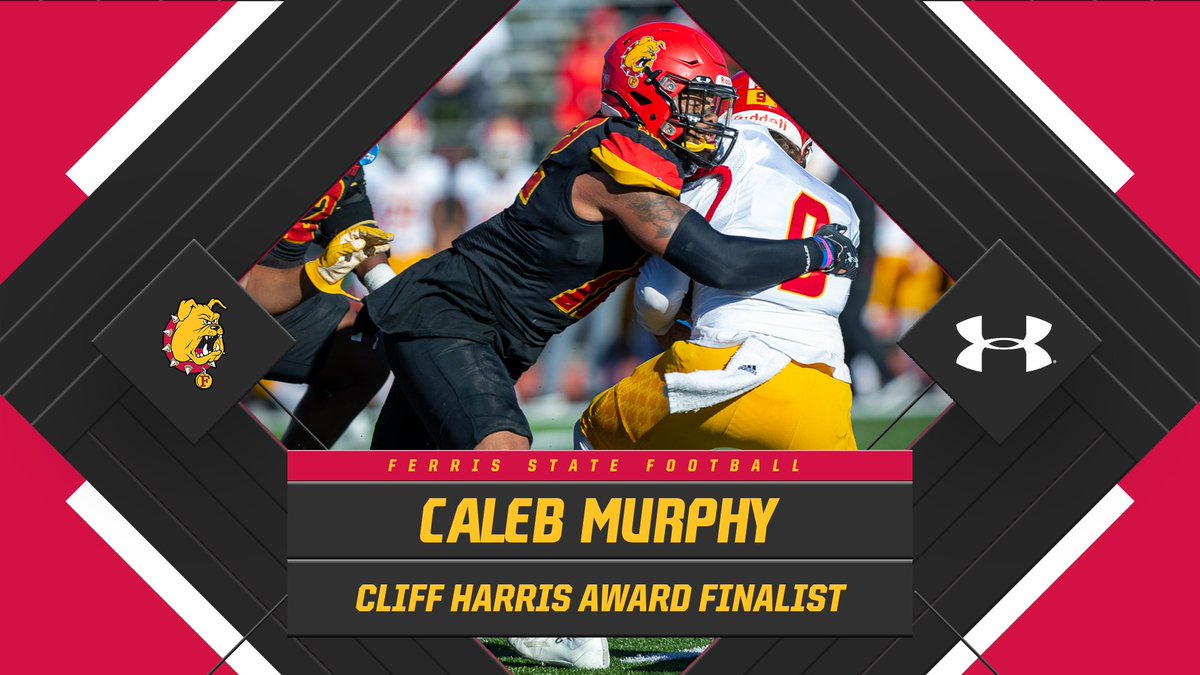 FerrisFootball's tweet photo. NATIONAL FINALIST! Ferris State's Caleb Murphy chosen as national finalist for the second-straight year for the Cliff Harris Award as nation's top small college defensive player! https://t.co/s9INvgyVz4 https://t.co/LaIMg5JM3e