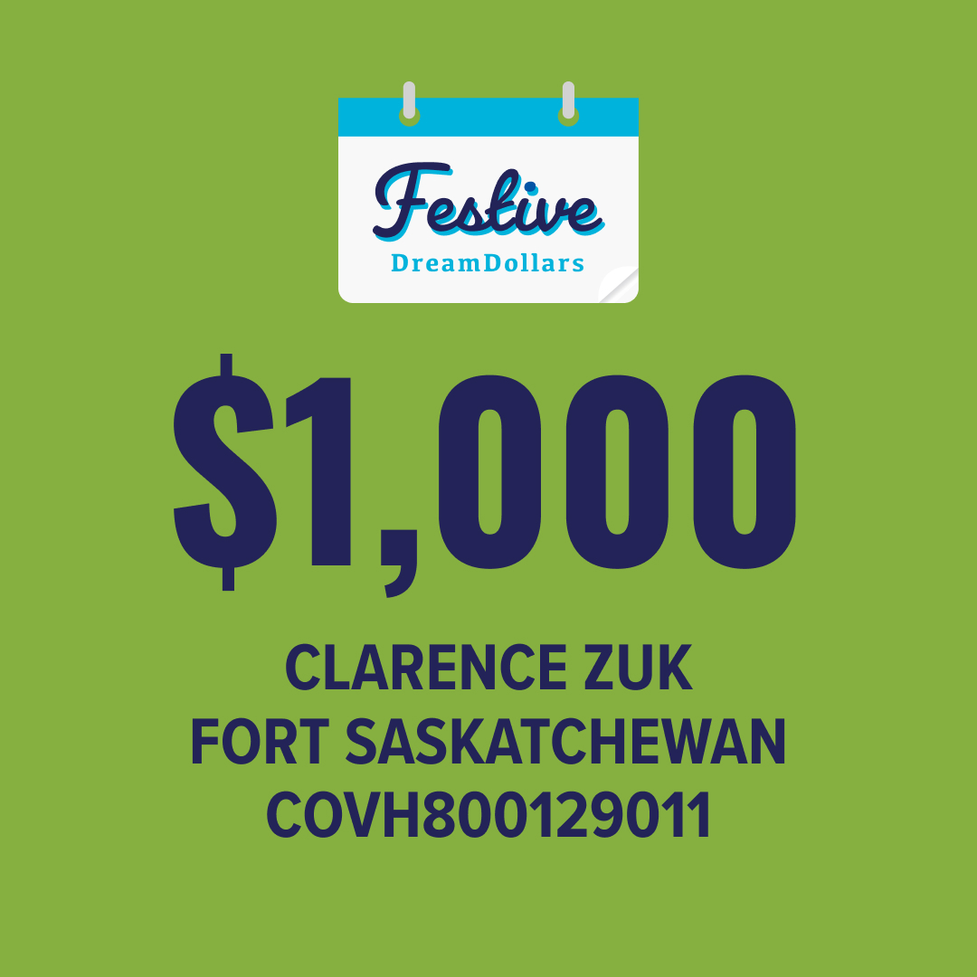 Clarence Zuk is December 28th's Festive Dream Dollars winner! Congrats Clarence, we hope you have a very happy holiday season! 💙 🎉