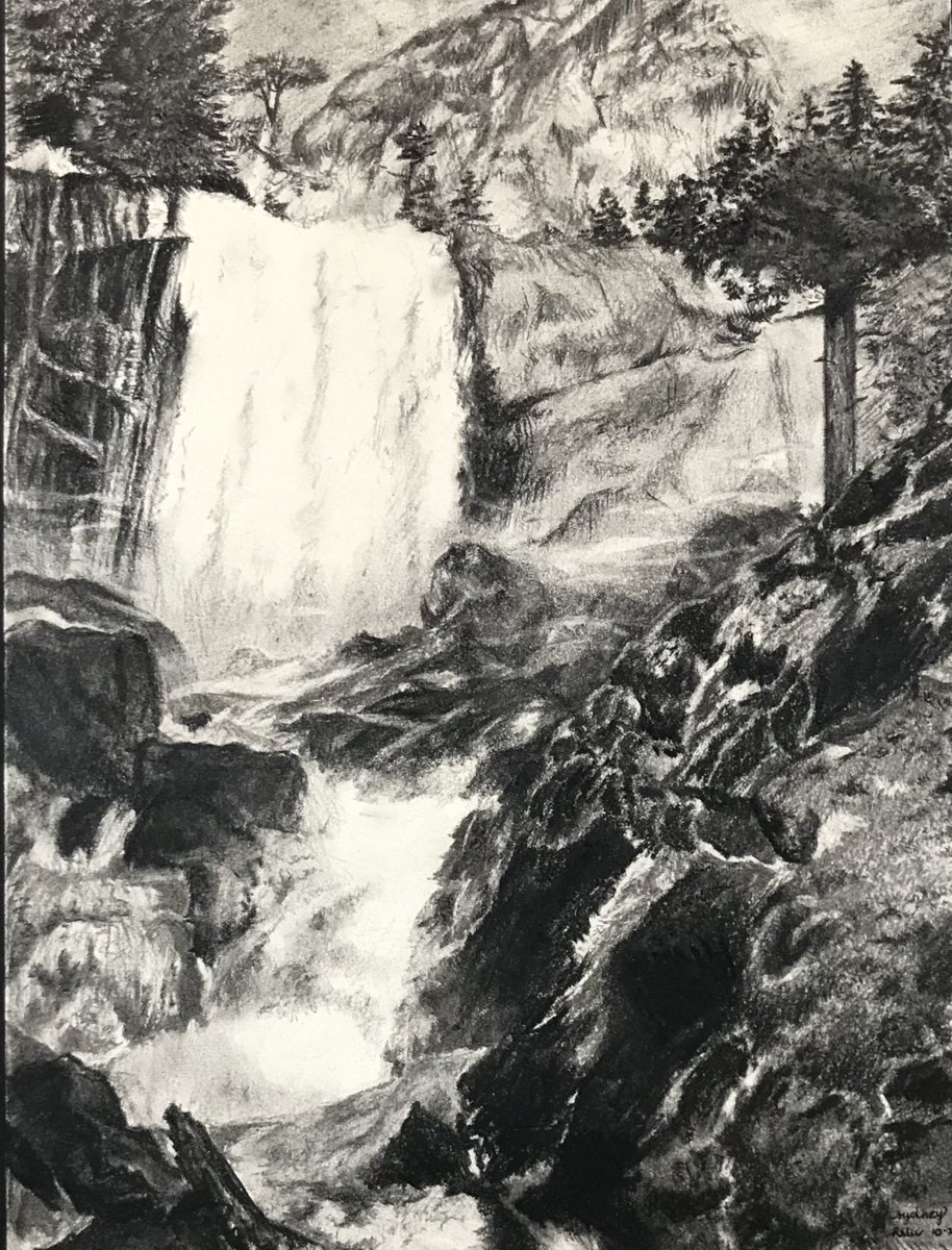 GMAHighSchool's tweet photo. Drawing & Painting students created charcoal studies of Ansel Adams's photography. They focused on landscape composition, atmospheric perspective, and gray scale shading. Ansel Adams was a contemporary American photographer whose work promoted the beauty of our ... #Inspire_Mercy https://t.co/S8SELebAVT