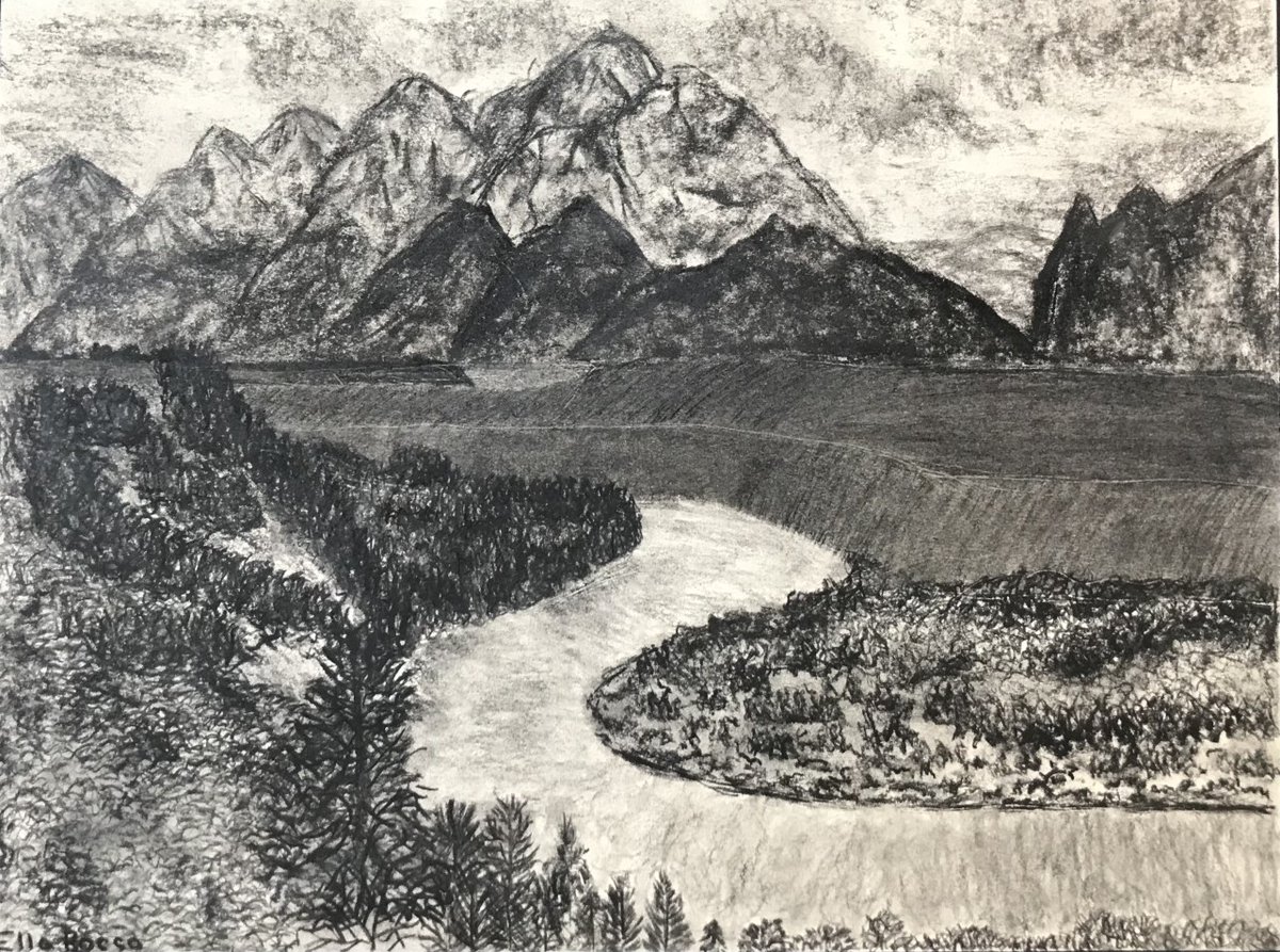 GMAHighSchool's tweet photo. Drawing & Painting students created charcoal studies of Ansel Adams's photography. They focused on landscape composition, atmospheric perspective, and gray scale shading. Ansel Adams was a contemporary American photographer whose work promoted the beauty of our ... #Inspire_Mercy https://t.co/S8SELebAVT