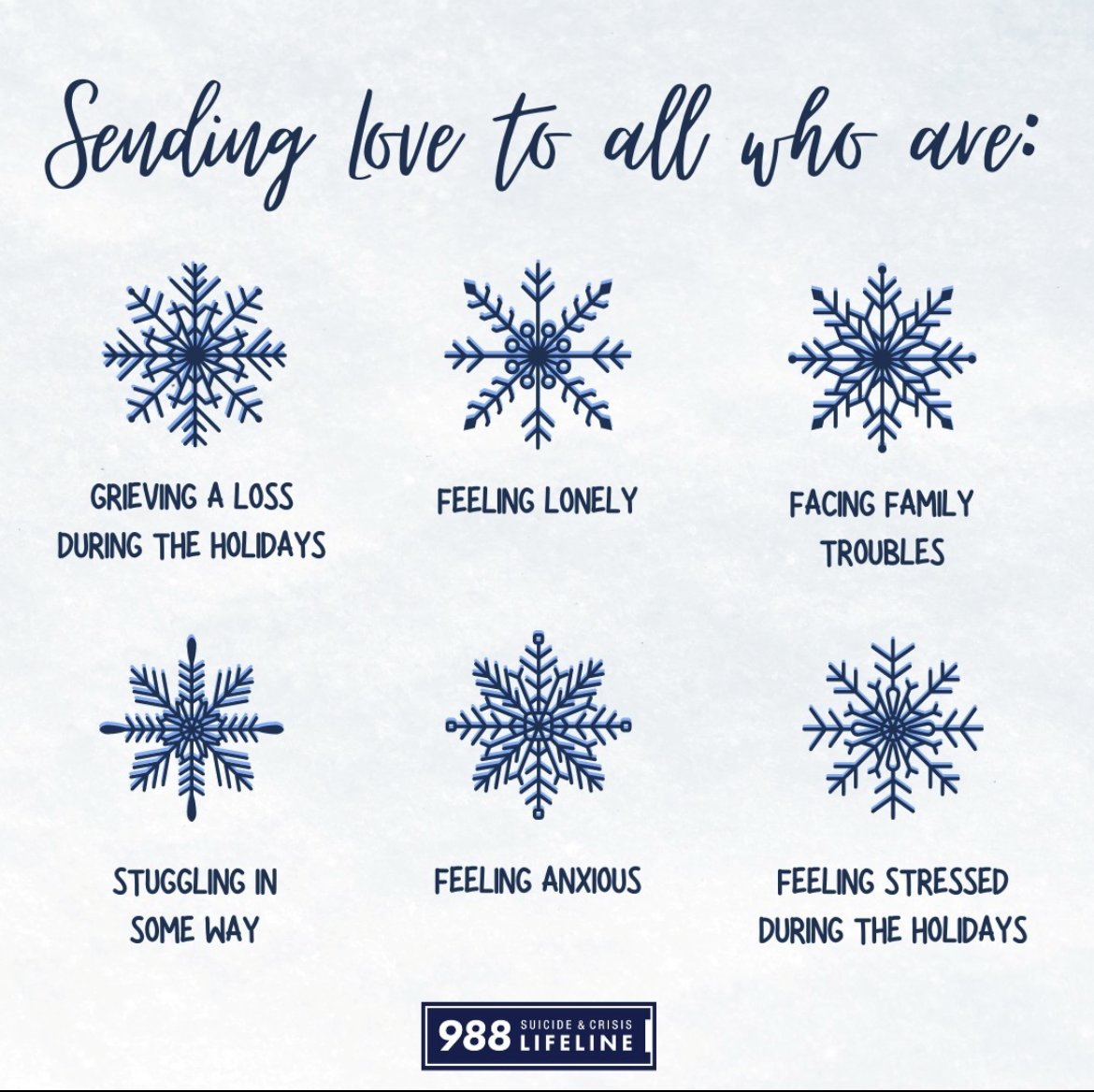 The holiday season isn't the easiest for everyone. We are sending everyone who comes into contact with this post love, strength, compassion, and empathy. 
- 
Image via @988lifeline