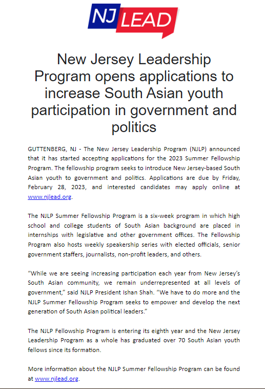 wildstein's tweet photo. This is an outstanding bi-partisan leadership program for young South Asian New Jereyans interested in government and politics.  @njlead https://t.co/vIAQYKJe8m