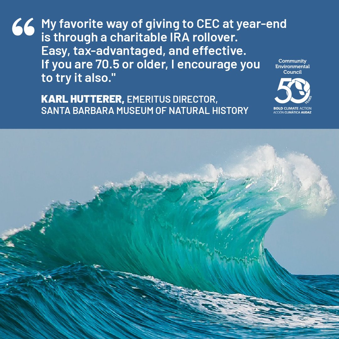 CECSB's tweet photo. Are you 70.5 or older? Consider an end-of-year rollover gift from your IRA (up to $100,000 per person). To learn more or make a tax-free donation from your IRA account, please contact Karl Hutterer at klhutterer@gmail.com.
#protectourclimate #donation #give #climateaction https://t.co/gwXcUZcj3Z