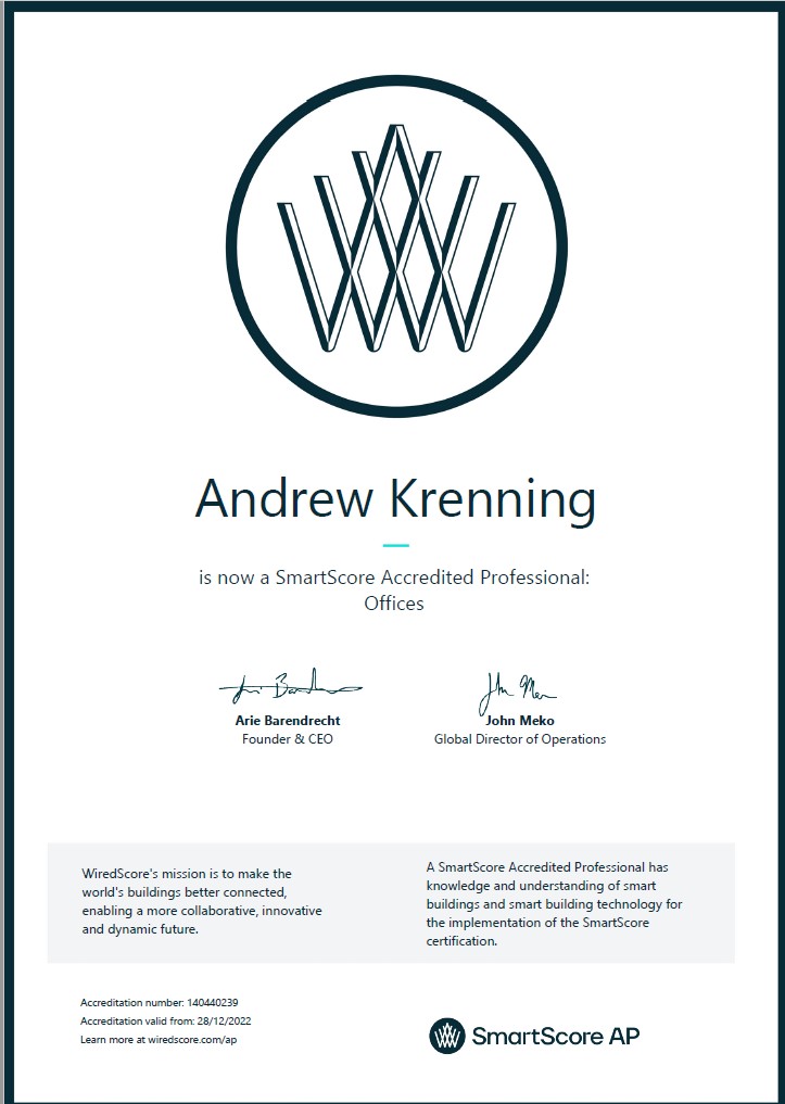 As I close out 2022, I have taken the time to focus on #selfreflection #professionaldevelopment and #2023planning. As part of that process, I am very pleased to have gained WiredScore SmartScore AP. #innovation #mepdesign #sustainability #smartbuilding #WeAreSyska #SyskaBoston