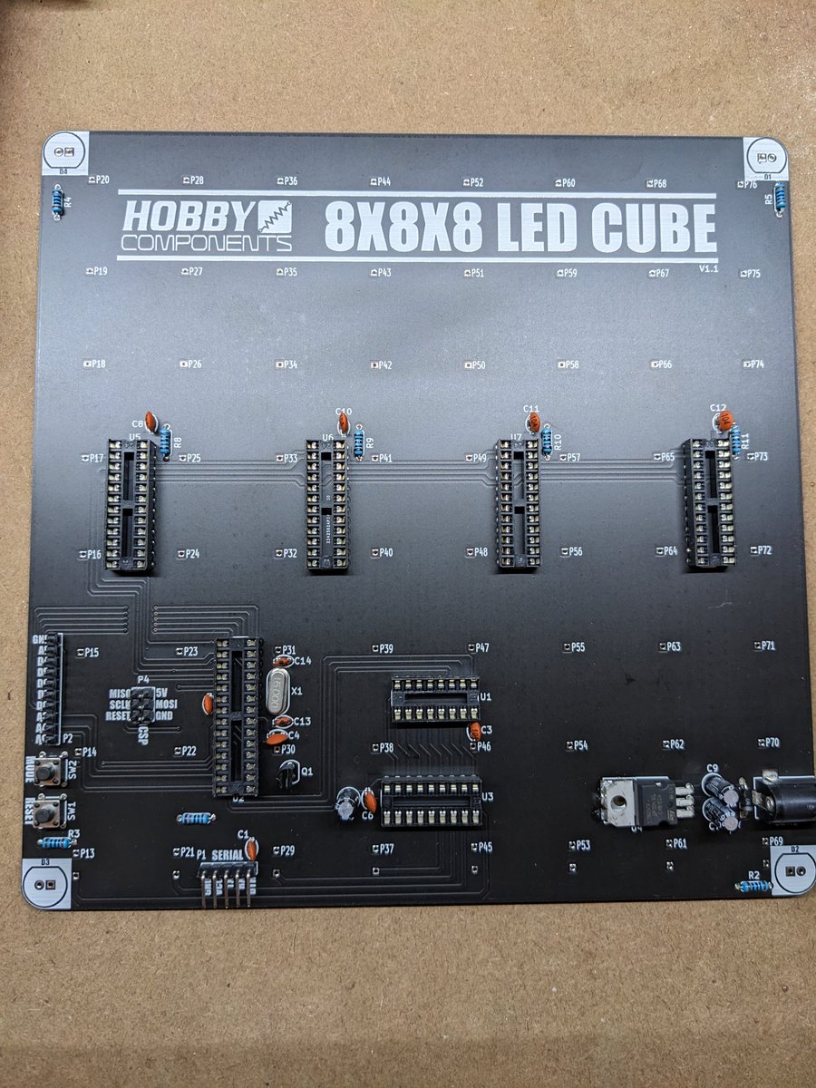 This is going to be a challenge!  Base board 3/4 soldered up (72 individual header pins to go!) for this <a href="/HobbyComponents/">HobbyComponents</a> 8x8x8 blue LED cube.  Yes, that's 512 LEDs to solder in my near future 😱 hobbycomponents.com/our-brand-excl…
