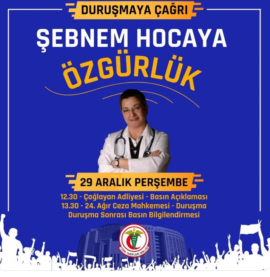 marksistorg's tweet photo. TTB iktidarın hedefinde: Şebnem Hocaya özgürlük

TTB Başkanı Şebnem Korur Fincancı'nın yargılandığı davanın 2. duruşması yarın (29 Aralık Perşembe) görülecek. İlkinde olduğu gibi ikinci duruşmada da hekimler Çağlayan Adliyesi'nde olacak. 

https://t.co/KNvfO1KqRs https://t.co/qZOIipOWEy