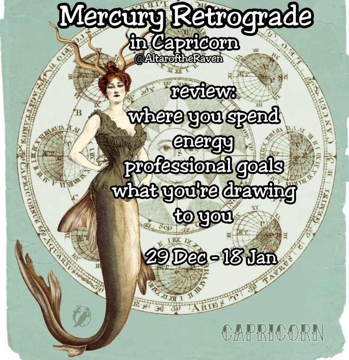 AltaroftheRaven's tweet photo. Tomorrow the messenger planet, Mercury, moves retrograde while still transiting the cardinal earth sign, Capricorn. 

Mercury rules the mind, communication, transportation and is associated with our hands...

#mercuryretrograde #capricorn https://t.co/PZMX2f60Gs