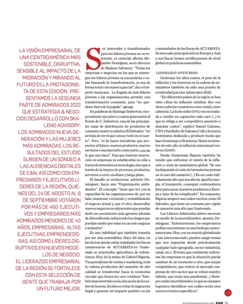 Muchas gracias a <a href="/Revista_EyN/">Estrategia&Negocios</a> por el reconocimiento junto a un extraordinario grupo de emprendedores centroamericanos y comprometido a seguir promoviendo la innovación y sostenibilidad en nuestros países, gracias y ánimo 🇬🇹👍 #admirados2022 
estrategiaynegocios.net/edicion-mensual