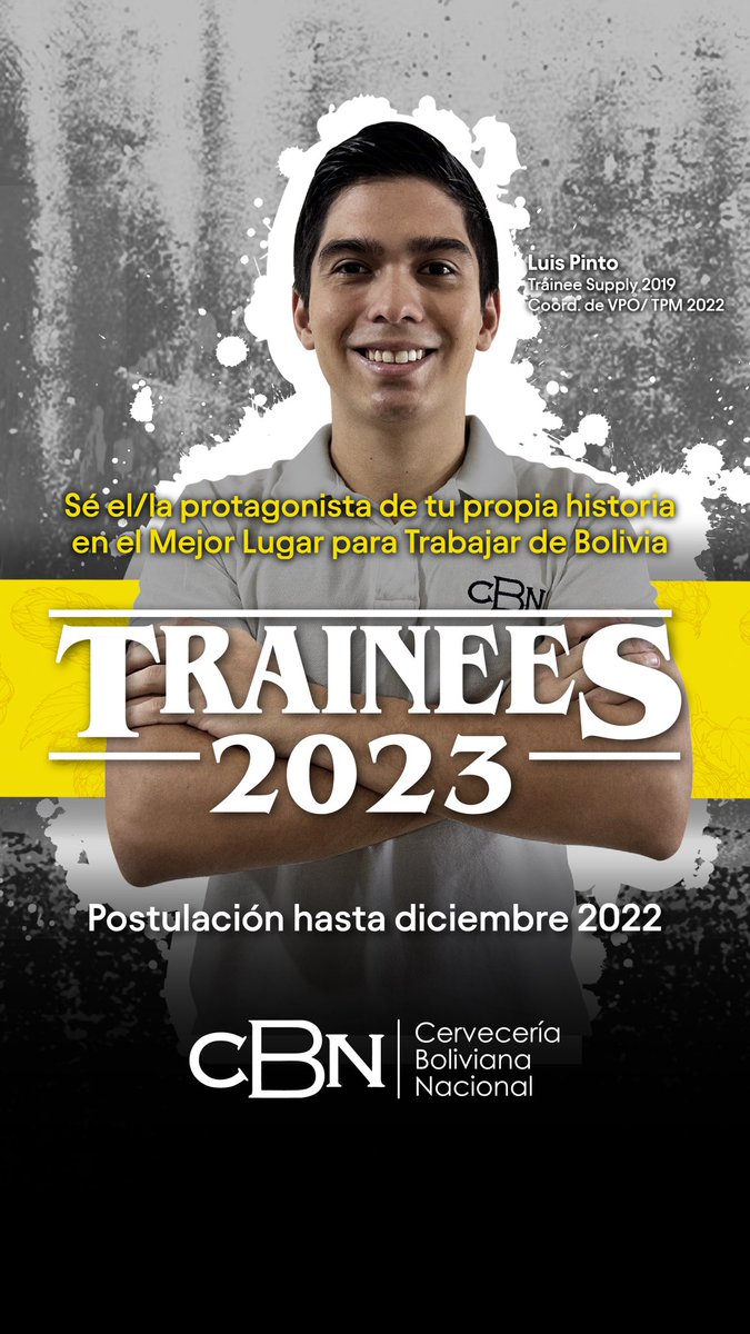 CBN_Bolivia's tweet photo. No pierdas la oportunidad de formar parte de los programas más importantes de la compañía.
🗓️ ¡Ampliamos la fecha de postulación hasta el viernes 30/12!
🔗 https://t.co/CseTNeTJbE
#OrgulloCBN
#Trainees2023
#GreatPlaceToWork https://t.co/Qz8W4OusYf