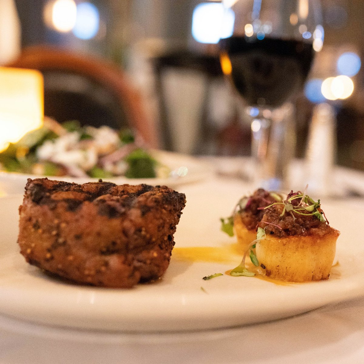Surf &amp; Turf is always a good idea! 

USDA Prime Filet Mignon served alongside Sea Scallops topped with Sweet Bacon Jam. 

#Letsprime #Filet #Scallops #Dinner #Downtown #Datenight #Delicious