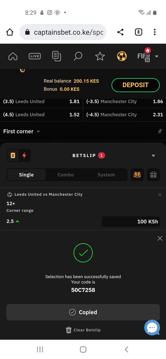 Bigchief254's tweet photo. Lets play 12+ corners
Use code 50C7258

Extra tip
Jack Harrison  2+ shots 
Use code 8F27188

Register on Captains bet through 
🇰🇪https://t.co/v28tHkmH5X
🇳🇬https://t.co/zOc8EZcWMM

There is NO TAX https://t.co/VrJUbmElY4