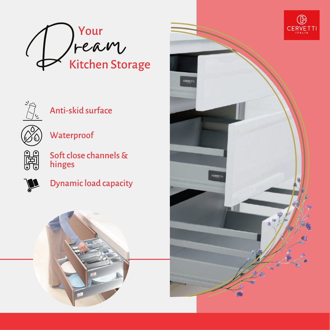 CervettiItalia's tweet photo. What is a kitchen storage system without considering the nitty-gritty of practical problems? Oil spills, glass jar slips, or noisy drawers – Cervetti Italia does not just bring products but an experience into your home. #cervetti #cervettiitalia #cervettiindia #modularkitchen https://t.co/d3TqhaDesn