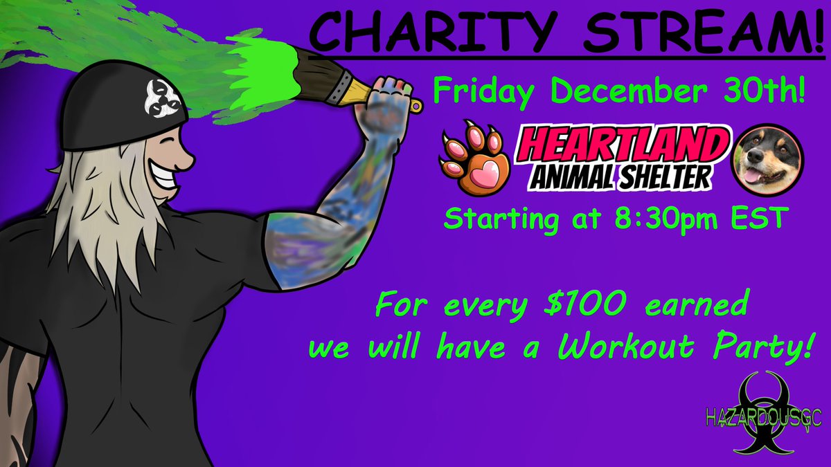 hazardousgc's tweet photo. This Friday I'll be joining my Twitch Team members, @wreckingcruwu, in our annual Charity Event! Hope to see you there! Train like an animal, for the animals!! 💪 https://t.co/TObF6OTKAD