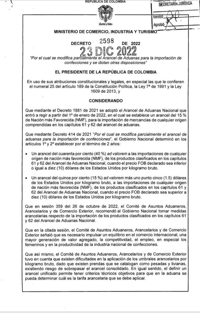 velascoluisf's tweet image. Gobierno de @petrogustavo se la juega por la industria y el empleo, se expide decreto para imponer arancel a ropa importada y con ello cumple propuesta de campaña @CCConfeccion