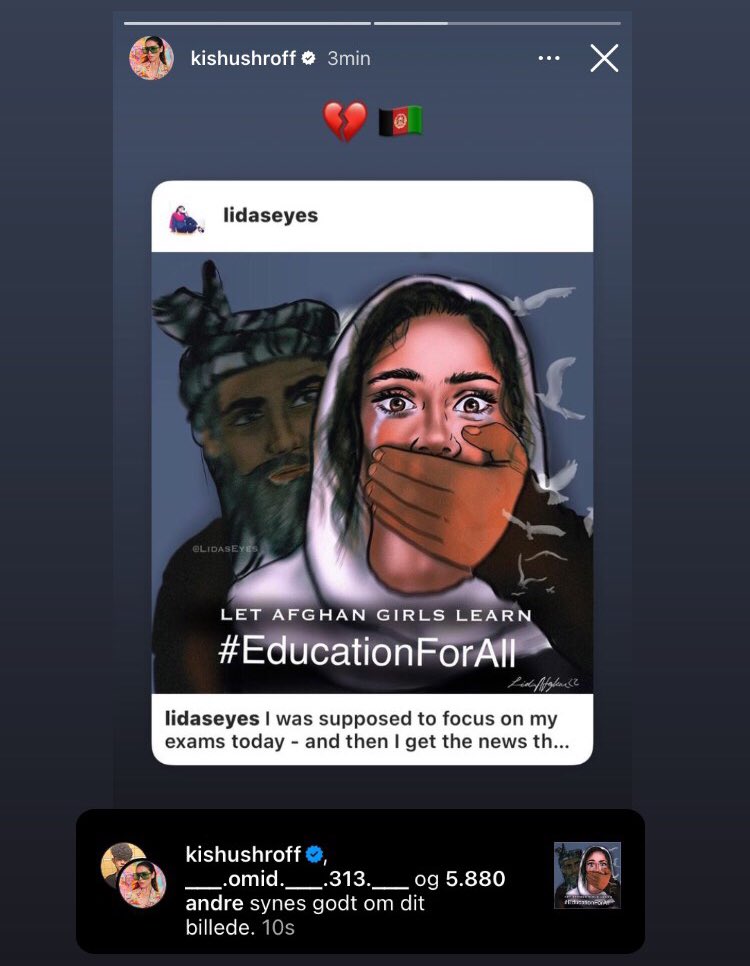 My artwork for Afghan women sharedd by Tiger Shroff’s sister Krisna Shroff. #WomensRights
#LetAfghanGirlsLearn