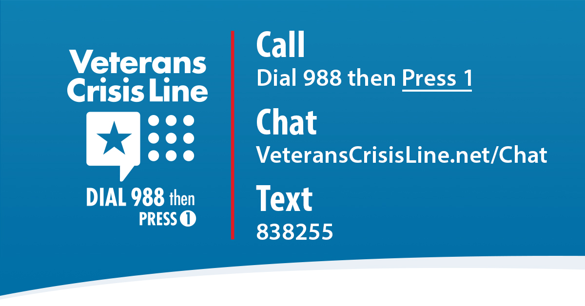 AMVETSHQ's tweet photo. You don’t have to go through a crisis alone. Dial 988 then Press 1⃣ to reach the #VeteransCrisisLine day or night.

Visit https://t.co/0kp9Sa6PE5 https://t.co/JnbFr5pXhe