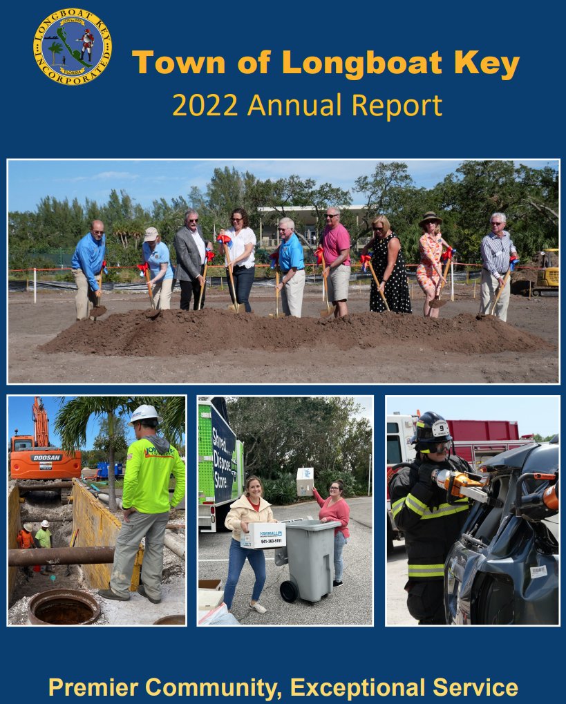 TownofLBK's tweet photo. The Town of #LongboatKey is pleased to provide both a digital &amp; video version of the 2022 Annual Report. Visit 👉https://t.co/7jMapyXd6m for the full digital report and 👉https://t.co/p6hk8l0or9 to view the 📽️video with Town Manager Tom Harmer, highlighting 2022 accomplishments. https://t.co/4bxVJylaXT