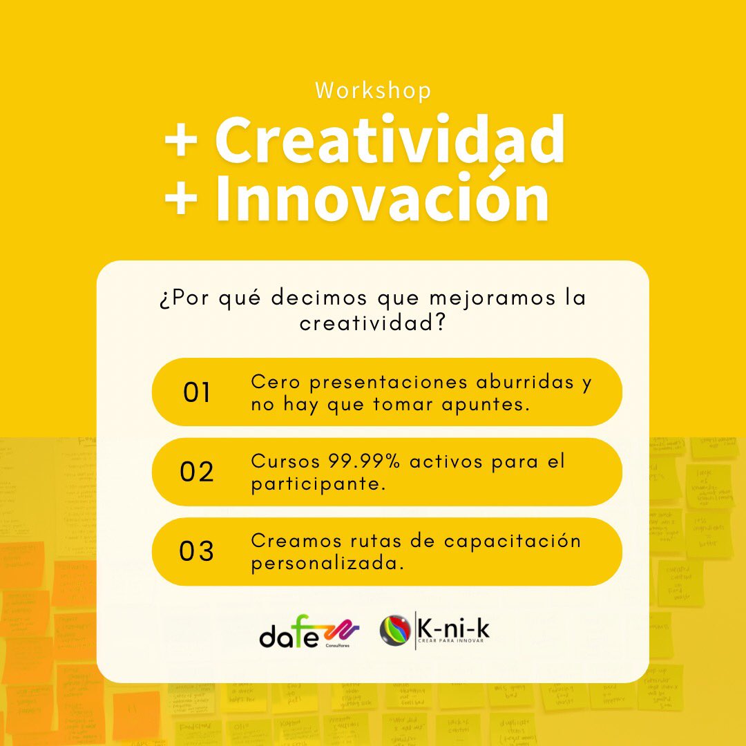 dafemx's tweet photo. En el mundo de hoy, todas las organizaciones necesitan #innovar, sin embargo, la #innovación requiere de un componente esencial que es la #creatividad. 

#DAFE #Consultores #MktTips #Empresarios #Workshop #CDMX https://t.co/cRyKlAyHTL