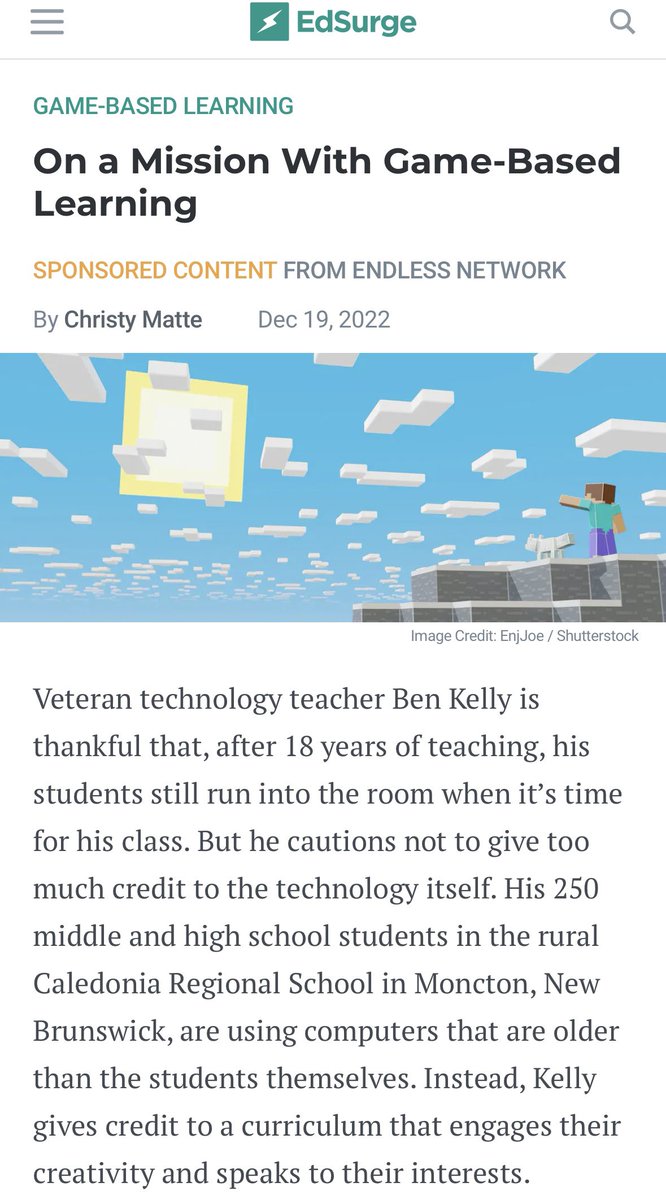 BBTNB's tweet photo. Very cool way to end 2022! #EdSurge interviewed me to find out how I use #MinecraftEDU and #Fortnite in the grade 6-12 classroom at our rural New Brunswick school. I might have overshared? :) #NBED #TeachSDGs #EpicGames #STEMpathy #GBL #ISTE https://t.co/QKk04JoZoa https://t.co/1fkyxh9keh