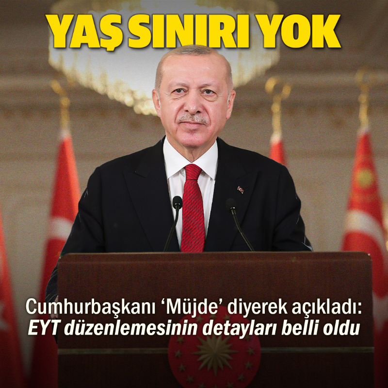 yenisafak's tweet photo. Cumhurbaşkanı Erdoğan EYT düzenlemesini açıkladı.

▪ 2 milyon 250 bin vatandaş emeklilik hakkına kavuşacak.

▪ İşverenlere KGF destekli kredi paketi imkanı sunulacak

▪ Çalışmaya devam edenlere sigorta prim teşviki getirilecek