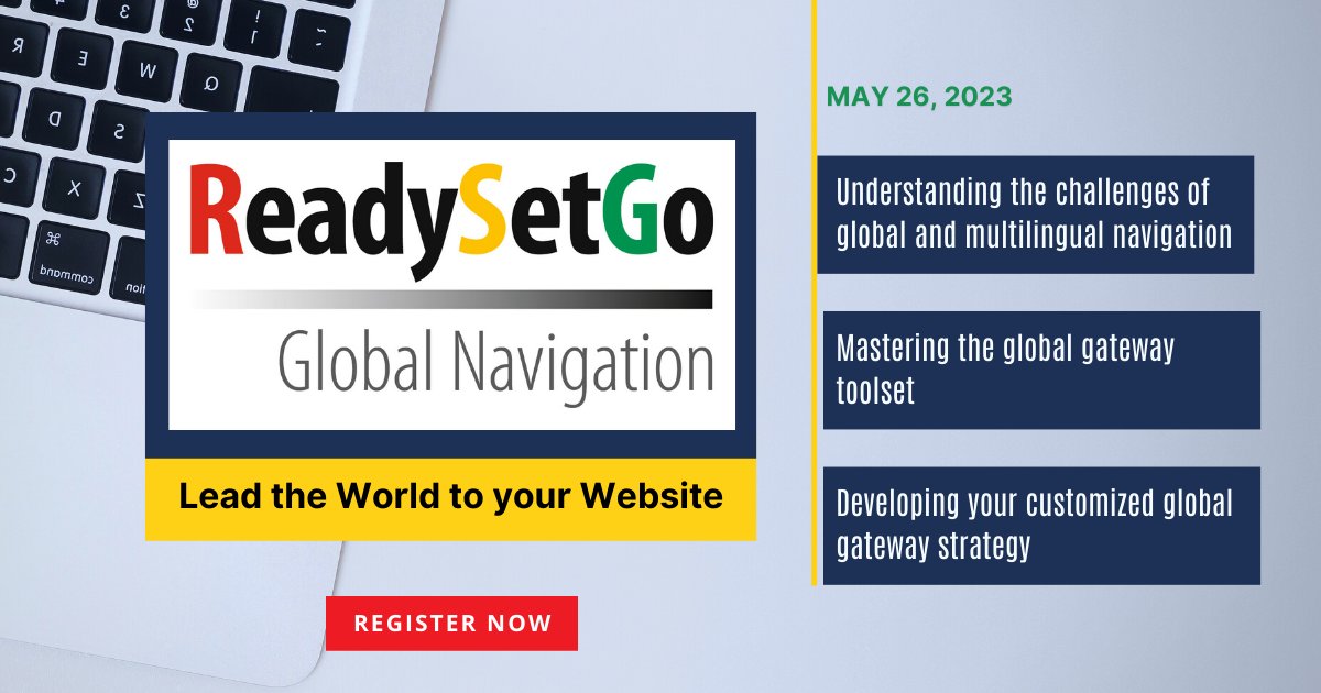LocInstitute's tweet image. Lead the World to your Website: Using design and technology to increase visitors to localized websites.
ReadySetGo Class with @johnyunker 
May 26, 2023. Register now: localizationinstitute.com/course/ready-s…