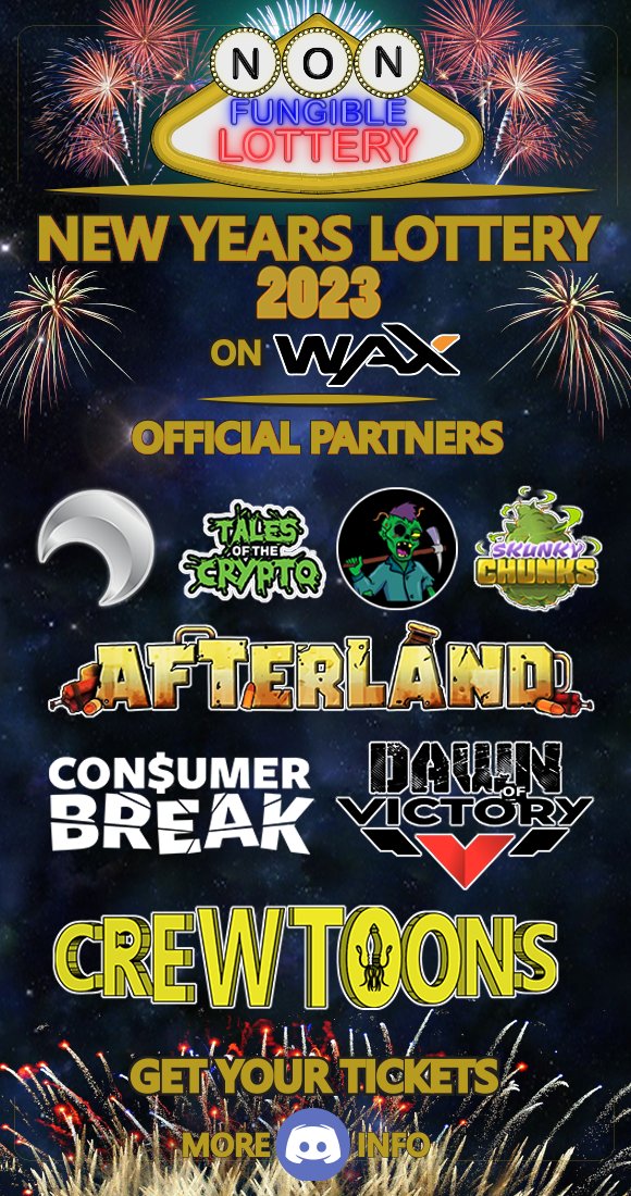 TheKleroterion's tweet photo. Main Sale is Live
2023 New Years Lottery Tickets 👇👇
https://t.co/QIZLTjh1Va

Start the year with a BANG.
Only 40 WAX a Ticket (Grand Prize over 4000 WAX!!🔥) 

Only on @WAX_io &amp; @neftyblocks !!

#WAX #NFT #NFTCommunity https://t.co/zNYJiH5rI9