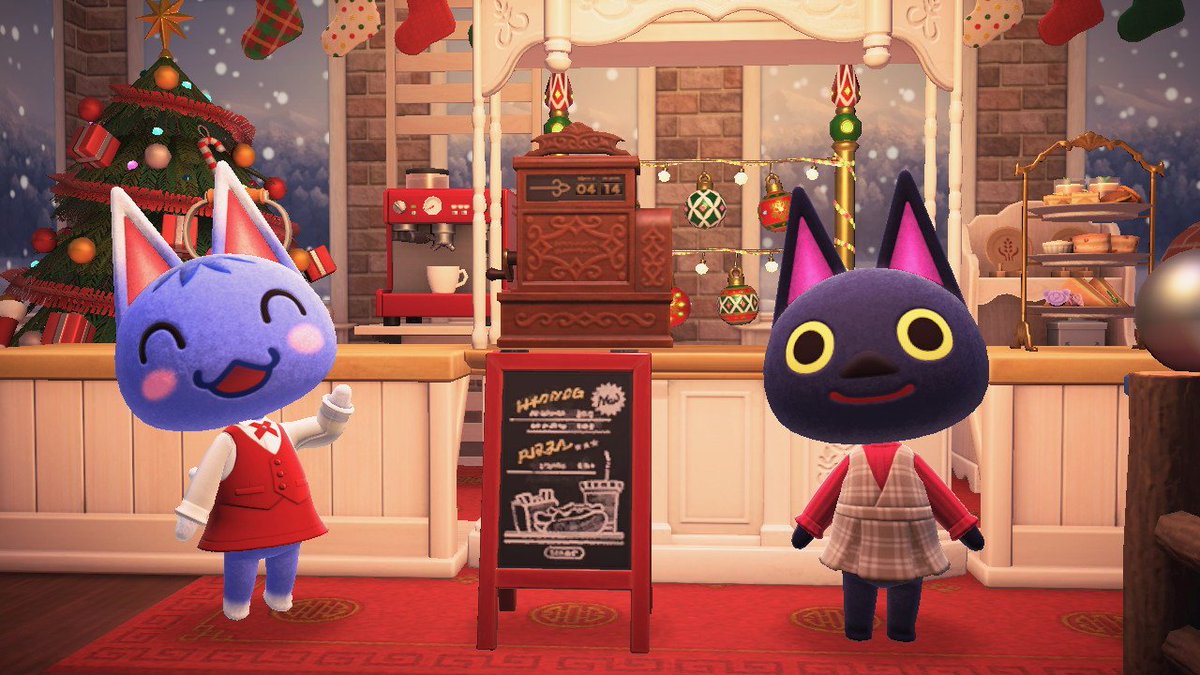 FroncedaBrenda's tweet photo. Las encargadas de la cafetería navideña. 
#AnimalCrossingNewHorizons #AnimalCrossing #ACNH #NintendoSwitch https://t.co/HWNItXcP9w
