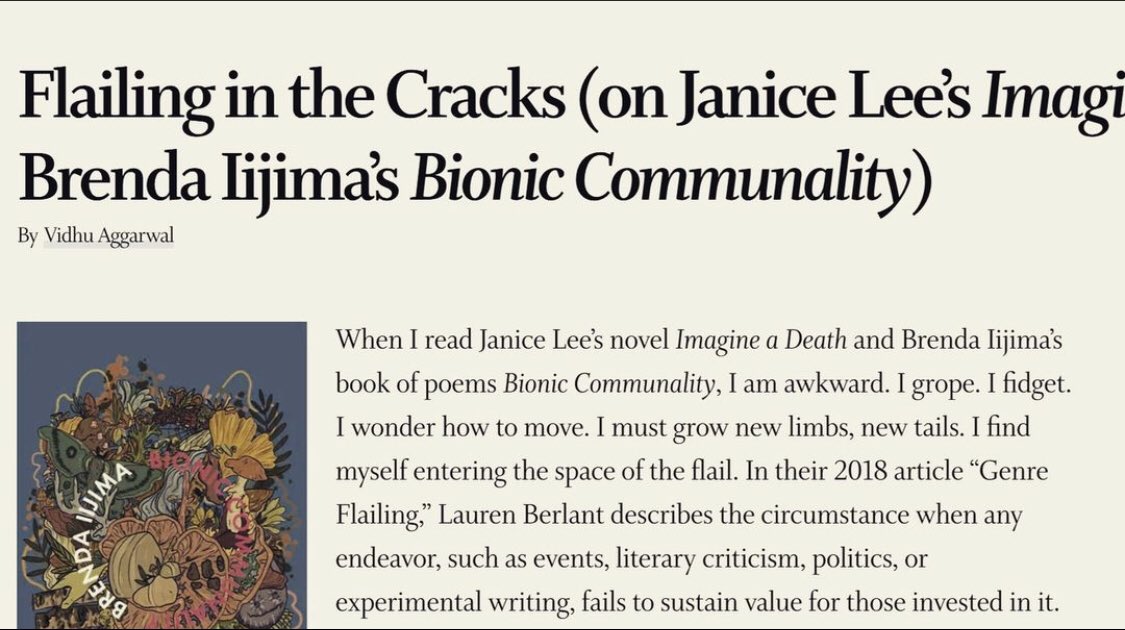 Thinking on contemporary experimental writing via Lauren Berlant, my undergrad mentor. Genre flailing in Janice Lee and Brenda Iijima’s work. #laurenberlant #genreflail @georgiareview thegeorgiareview.com/posts/flailing…